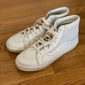 RARE Women’s White Leather High Top Vans - 8.5